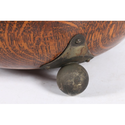 2 - Oak twin-handled bowl, with EP rim, raised on three EP ball feet, 24cm.