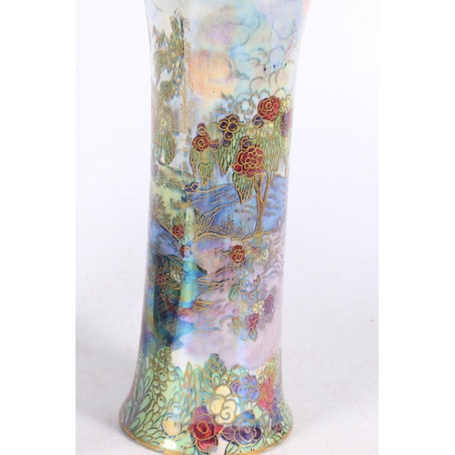 230 - Wilton ware lustre vase, decorated with a landscape scene, 21cm high, and an Art Glass vase, decorat... 