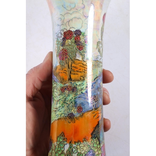 230 - Wilton ware lustre vase, decorated with a landscape scene, 21cm high, and an Art Glass vase, decorat... 