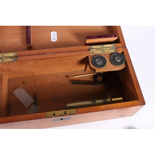 29 - E Hart & A Praz brass microscope, boxed, 24cm high.