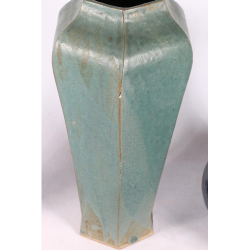 54 - Budget Draketon Studio Pottery slender neck vase, two oriental vases.  (a/f)