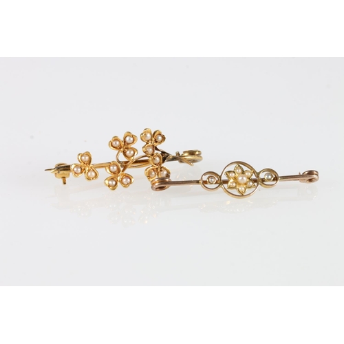 562 - Two 9ct gold brooches set with seed pearls, 4.6g gross.