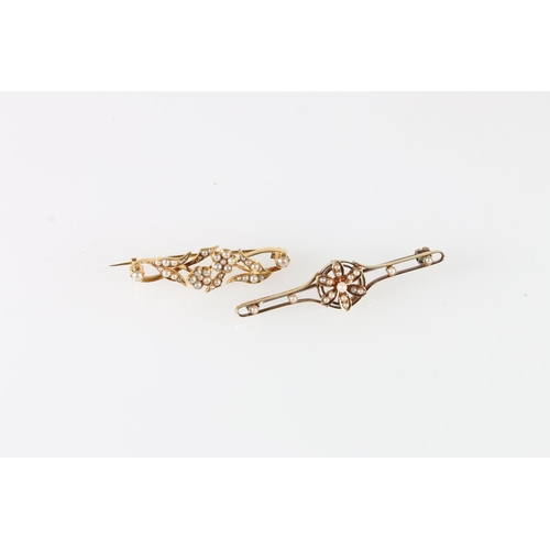 563 - Two 15ct gold brooches set with seed pearls, 6.74g gross.