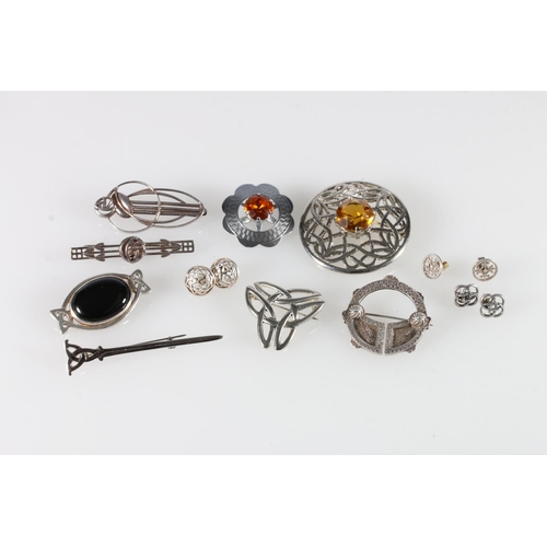 573 - Scottish inspired jewellery to include two Charles Rennie Macintosh design silver brooches, a Scotti... 