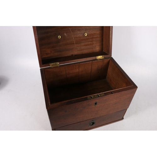 14B - Georgian hinge-top box, with single drawer having recessed handle, 24cm high.