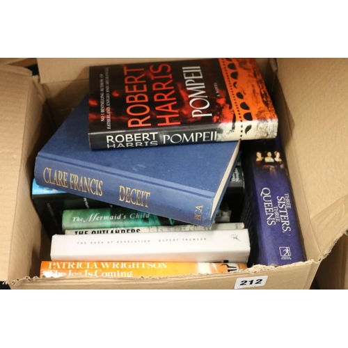 212 - Three boxes containing books, predominantly novels, etc.