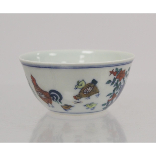 237 - Chinese Doucai porcelain chicken bowl, the base with six character Chenghua mark within double squar... 