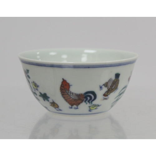 237 - Chinese Doucai porcelain chicken bowl, the base with six character Chenghua mark within double squar... 