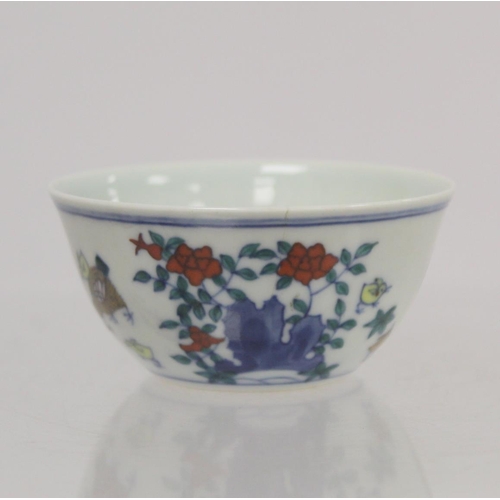 237 - Chinese Doucai porcelain chicken bowl, the base with six character Chenghua mark within double squar... 