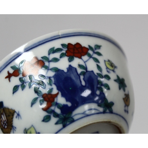 237 - Chinese Doucai porcelain chicken bowl, the base with six character Chenghua mark within double squar... 