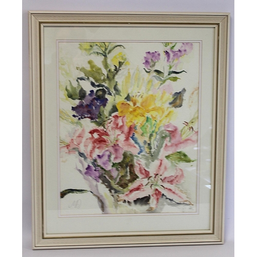 423 - Margaret Dickinson (British 20th Century School).Mixed flower delight.Watercolour over pencil.50cm x... 