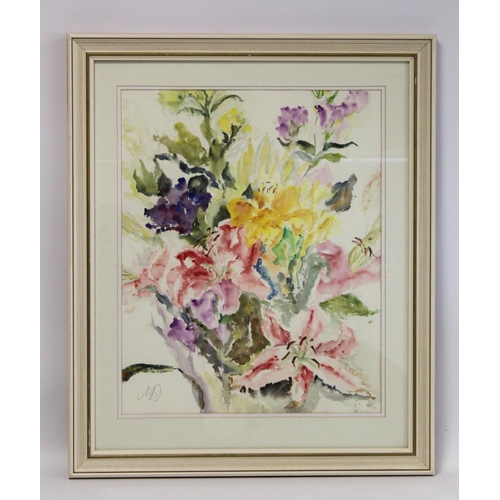 423 - Margaret Dickinson (British 20th Century School).Mixed flower delight.Watercolour over pencil.50cm x... 