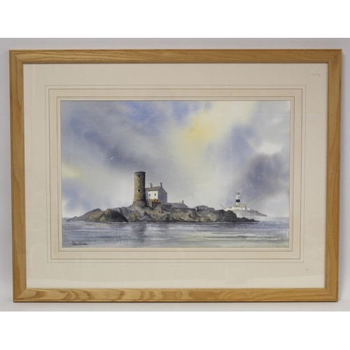 430 - Paul Holmes (Contemporary Northern Irish).  Lighthouse, County Down, Northern Ireland.Watercolour.35... 