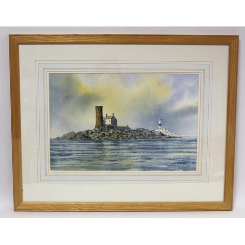 431 - Paul Holmes (Contemporary Northern Irish). Lighthouse, County Down, Northern Ireland.Watercolour.33.... 