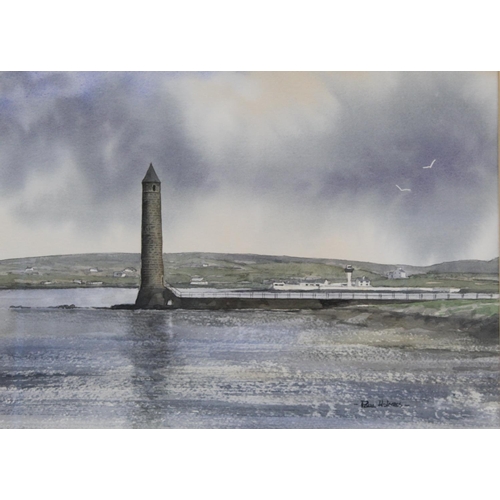 432 - Paul Holmes (Contemporary Northern Irish). Chaine Memorial Tower, Larne.Watercolour.26cm x 36cm. Sig... 