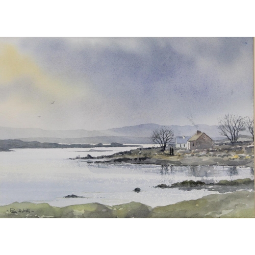 433 - Paul Holmes (Contemporary Northern Irish). Cottages by a lough.Watercolour.26cm x 36cm. Signed.... 