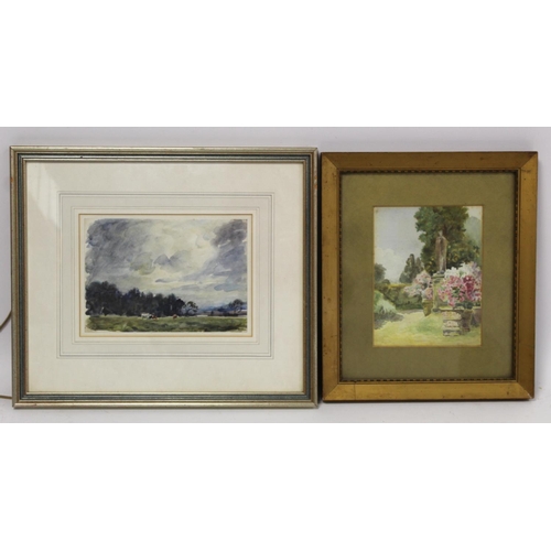 458 - Robert Forrester.Landscape with grazing cattle.Watercolour.14cm x 20.5cm. Signed.Also an early 20th ... 