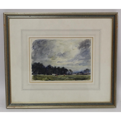 458 - Robert Forrester.Landscape with grazing cattle.Watercolour.14cm x 20.5cm. Signed.Also an early 20th ... 