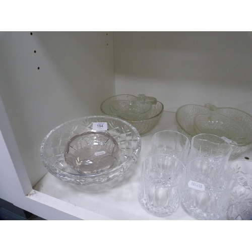 198 - Glass and crystal to include vases, jugs, dishes, tumblers, pressed glass, apple-shaped fruit dishes... 