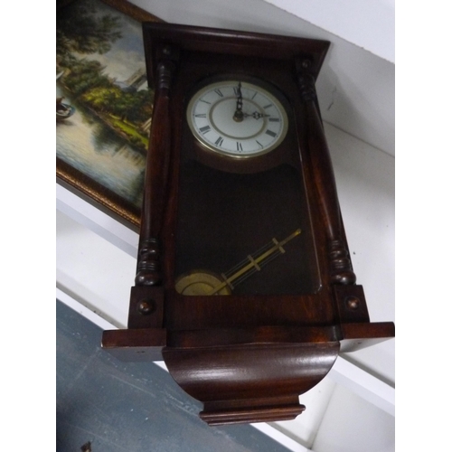 208 - Modern wall clock and a picture signed Mary Smith depicting boats on a canal, signed and dated 1954.... 