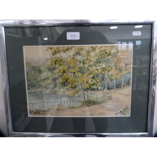 211 - Dina SpicoeBeach sceneWatercolour, and another by D Claughton of a park scene.  (2)... 