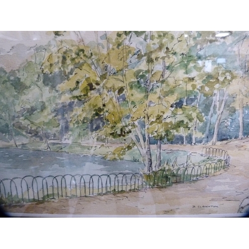 211 - Dina SpicoeBeach sceneWatercolour, and another by D Claughton of a park scene.  (2)... 