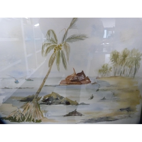 211 - Dina SpicoeBeach sceneWatercolour, and another by D Claughton of a park scene.  (2)... 