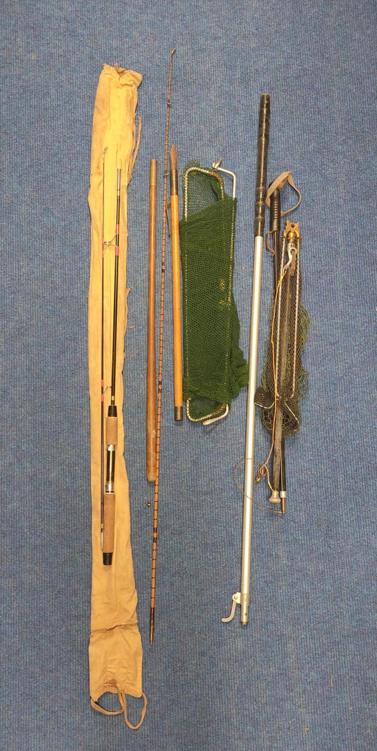 Collection of fishing accessories and components including two