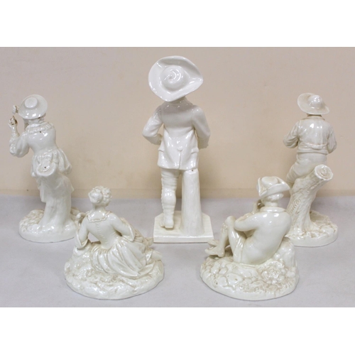 472 - Royal Worcester white porcelain figure of a boy with a drum, 20cm high and two other pairs of figure... 