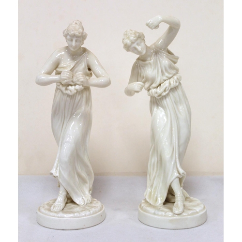 479 - Two Royal Worcester white porcelain figures of classical Greek female musicians modelled by James Ha... 