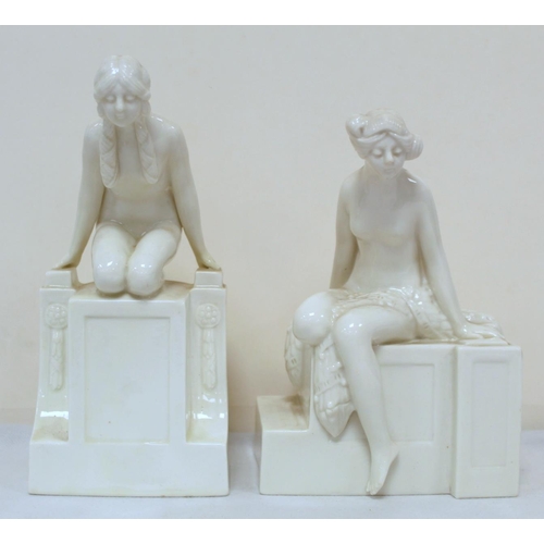 483 - Royal Worcester Art Deco style white porcelain figure of a female nude bather, kneeling, modelled by... 