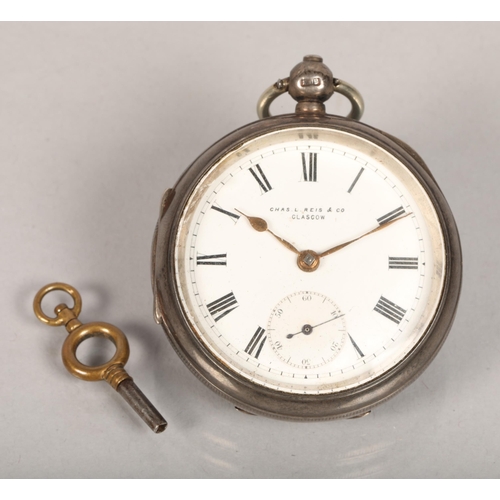 106 - Early 20th century hallmarked silver cased open face pocket watch; the white dial bearing name Chas.... 