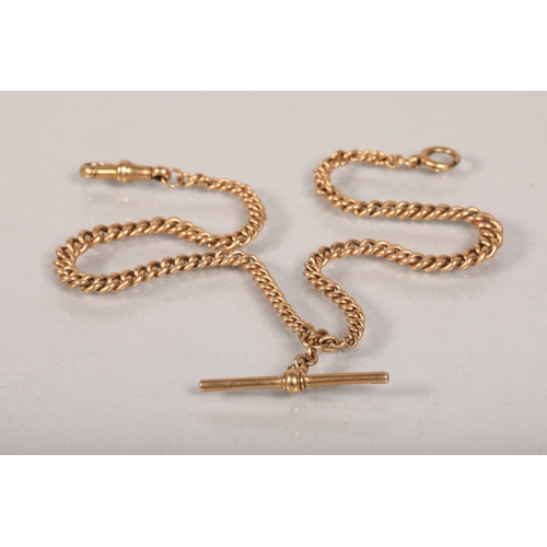 112 - 9 carat yellow gold watch chain; with T-bar; 24.5g gross weight