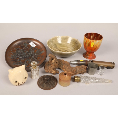 Japanese mixed metal plate decorated with figures; together with