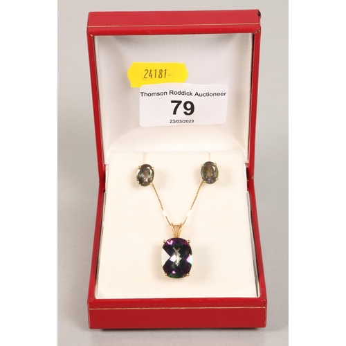 79 - Matching 9 carat yellow gold mounted stone set jewellery; a pair of earrings and pendant 