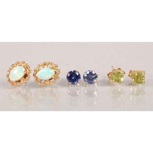 84 - Three pairs of 9 carat yellow gold mounted stone set earrings; 2.6g gross weight