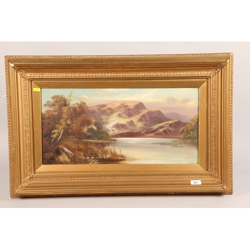 388 - J R E Scott; Mountain Landscape; oil on canvas; signed and framed; 29cm x 59cm (51cm x 84cm includin... 