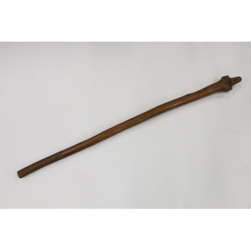 578 - Fijian root wood pole club of Vanikau or Waka Melanesia type with tavatava carved grip, 110cm long.