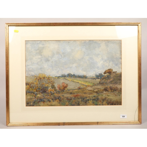 369 - F. McAllister (20th century); Sheep in Rolling Fields; watercolour on paper; framed; 37cm x 55cm (58... 