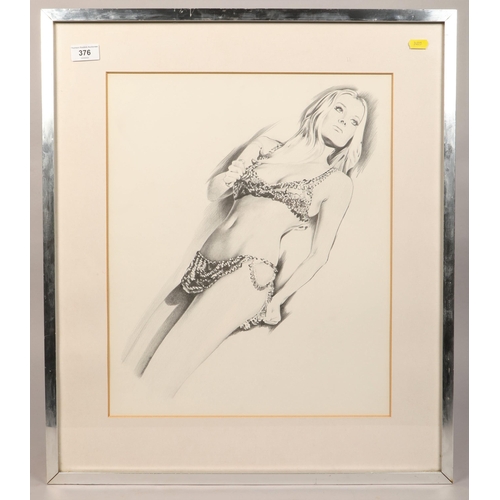 376 - Norman O'Leary; Lady in Bikini; pencil drawing on paper; framed; 47cm x 38cm (65cm x 56cm)