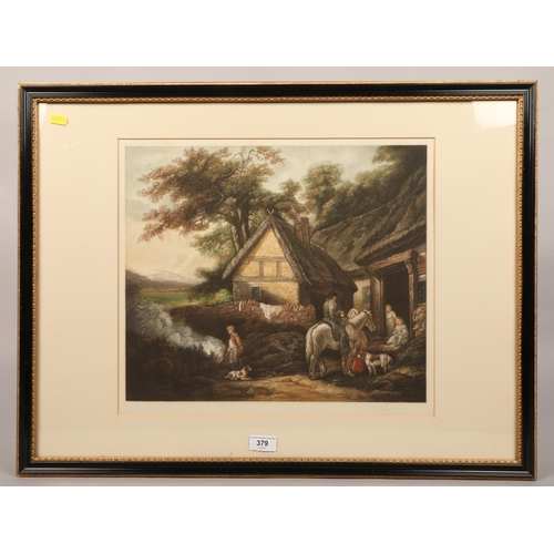 379 - A S ? ; Blacksmith before a Cottage; coloured lithograph; pencil signed; framed; 36cm x 42cm (56cm x... 