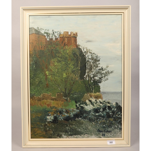 392 - Alan Fulton, 'Castle by Shore', oil on board, signed Alan Fulton 78, 44 x 59 cm (52 x 68 cm includin... 