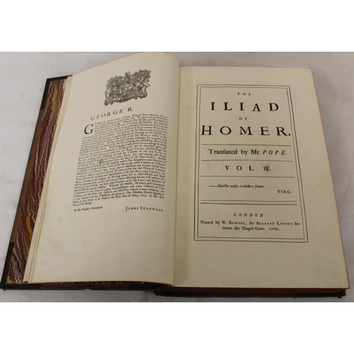 42 - HOMER.  The Iliad, translated by Mr. Pope. Eng. frontis. Folio. Half calf, wear & tend... 