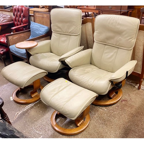 507 - Pair of leather canter chairs with matching foot stools (2)