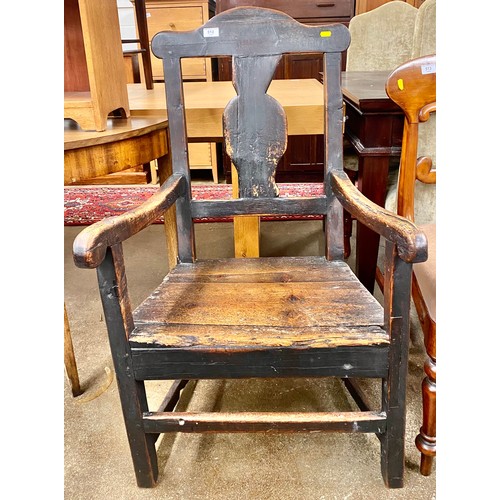 512 - 19th century oak open arm splat back chair