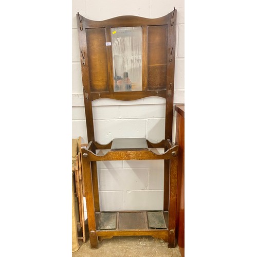 531 - 1930s oak mirror back hallstand