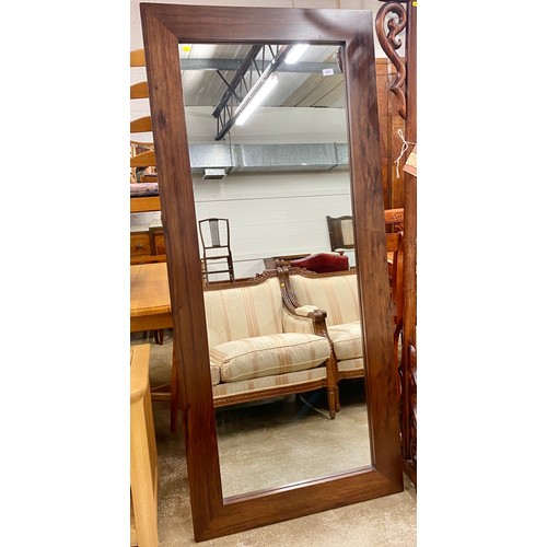 497 - Vietnamese hardwood framed hardwood floor standing mirror; 180cm high