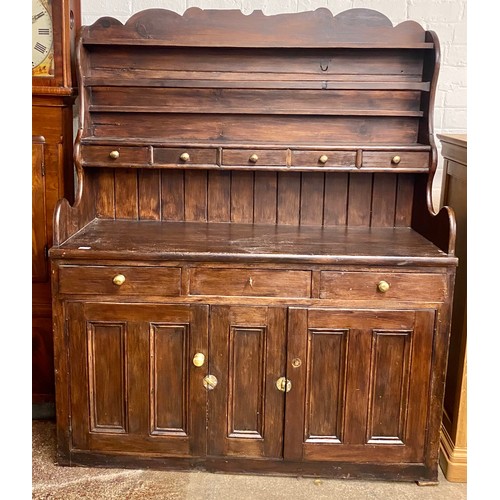 483 - 20th century painted pine sideboard; with shelf back; raised on three drawers and three cupboard doo... 