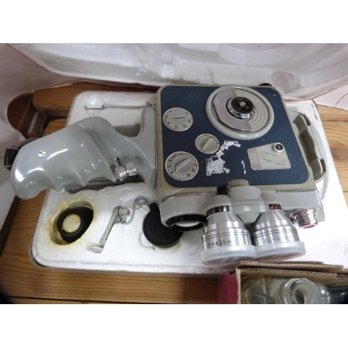 109 - Eumig cine camera, glass bottles, measuring rules, tartan-bound miniature books etc.