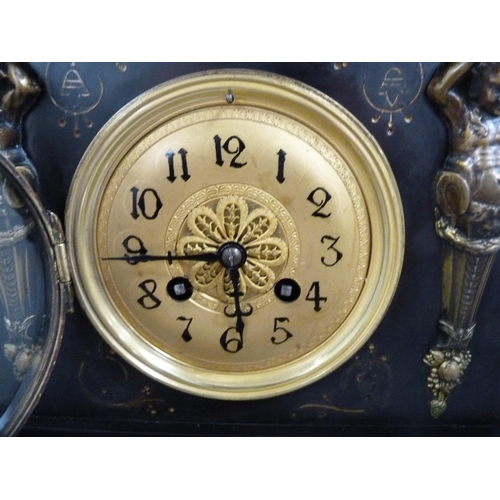 117 - Black slate and marble neoclassical-style mantel clock.